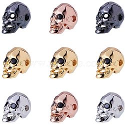 Brass Micro Pave Cubic Zirconia Beads, Lead Free & Cadmium Free, Skull, Mixed Color, 13x8x9.5mm, Hole: 2mm, 3pcs/color, 12pcs/box(ZIRC-PH0002-03-NR)