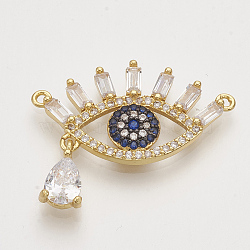 Brass Cubic Zirconia Pendants, Eye with teardrop, Golden, Blue, 21x28x3mm, Hole: 1.2mm(ZIRC-S061-83A)