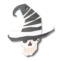 Opaque Acrylic Skull Pendants, Halloween Witch Hat Charms, White, 34x28.5x2.5mm, Hole: 1.6mm(MACR-M027-03A-03)