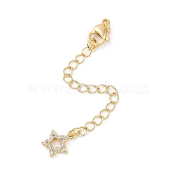 Brass Micro Pave Cubic Zirconia Ends with Chains, Star, Real 18K Gold Plated, 73mm, Hole: 2.5mm(KK-U043-02G)