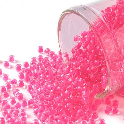 TOHO Round Seed Beads, Japanese Seed Beads, (971) Opaque Neon Pink-Lined Matte Crystal, 11/0, 2.2mm, Hole: 0.8mm, about 3000pcs/10g(X-SEED-TR11-0971)