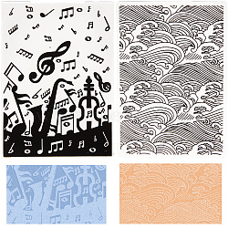 CRASPIRE 2Pcs 2 Styles Plastic Embossing Folders, Concave-Convex Embossing Stencils, for Handcraft Photo Album Decoration, Wave & Musical Note, Mixed Patterns, 148~149x105x2~3mm, 1pc/style(DIY-CP0008-89)