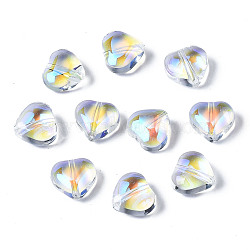 Transparent Glass Beads, AB Color Plated, Heart, Clear AB, 7.5x8x4.5mm, Hole: 0.9mm(GGLA-S054-012C-01)