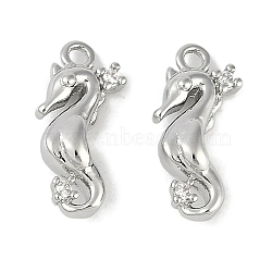 Brass Micro Pave Cubic Zirconia Charms, Sea Horse, Platinum, 14.5x7x4mm, Hole: 1.2mm(KK-I719-37P)