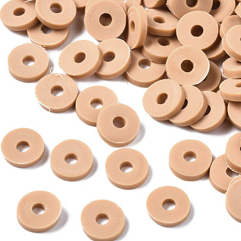 Eco-Friendly Handmade Polymer Clay Beads, Disc/Flat Round, Heishi Beads, BurlyWood, 6x1mm, Hole: 2mm, about 23500pcs/1000g