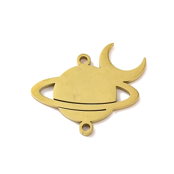 304 Stainless Steel Hollow Connector Charms, Laser Cut, Planet with Moon, Real 18K Gold Plated, 20x23.5x1mm, Hole: 1.5mm