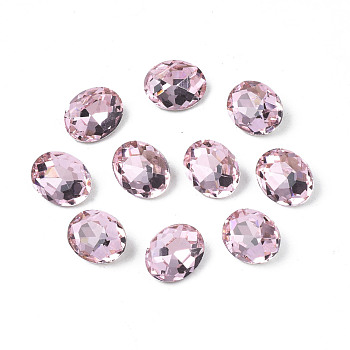 Pointed Back Glass Rhinestone Cabochons, Nail Art Decoration Accessories, Faceted, Oval, Pink, 10x8x4.5mm, about 720pcs/bag