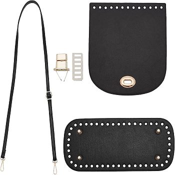 DIY PU Leather Bag Making Kits, Including PU Leather Bag Bottom, Cover & Strap, Alloy Clasps, Black, 171~1274x10~150x3~17mm, Hole: 5~12mm, 5pcs/set