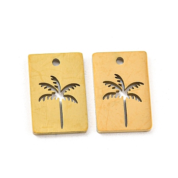 304 Stainless Steel Charms, Laser Cut, Coconut Tree, Golden, Rectangle, 11.8x8x1mm, Hole: 1mm