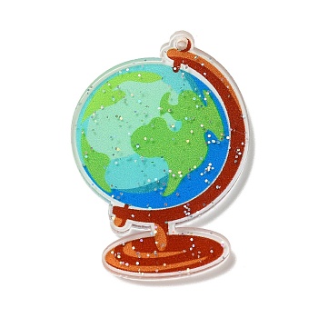 Study Theme Acrylic Pendants, Globe, 44x30.5x2mm, Hole: 2mm