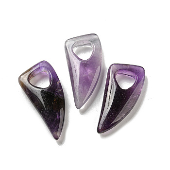 Natural Amethyst Pendants, Horn Charms, 41~43x20x7.5~8mm, Hole: 10.5~11mm