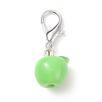 3D Resin Apple Pendant Decorations, with Alloy Lobster Claw Clasps, Clip-on Charms, for Keychain, Purse, Backpack Ornament, Stitch Marker, Teacher's Day Theme, Light Green, 31mm