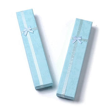 Cardboard Paper Necklace Boxes, Necklace Gift Case with Sponge Inside and Bowknot, Rectangle, Sky Blue, 4.1x20x2.45cm
