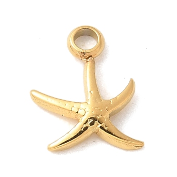 304 Stainless Steel Charms, Ion Plating(IP), Starfish Charm, Real 14K Gold Plated, 8.5x6.5x1.5mm, Hole: 1.4mm