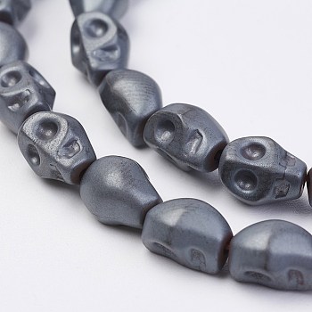 Non-magnetic Synthetic Hematite Beads Strands, Frosted, Skull, 8x6.5x6mm, Hole: 1mm, about 50pcs/strand, 15.55 inch