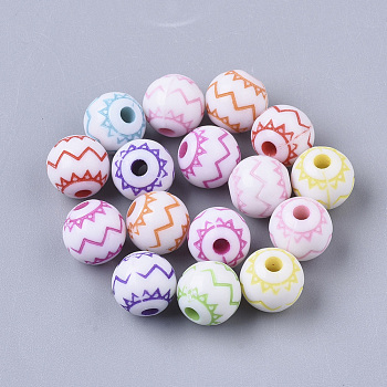 Craft Style Acrylic Beads, Round, Mixed Color, 9x8.5mm, Hole: 2mm, about 1100pcs/430g