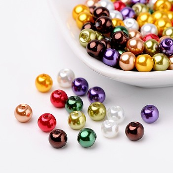 Luster Pearlized Glass Pearl Beads, Mixed Color, 6mm, Hole: 1mm, about 200pcs/bag