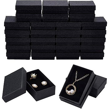30Pcs Texture Paper Necklace Gift Boxes, with Sponge Mat Inside, Rectangle, Black, 8.1x5.1x2.7cm, Inner Diameter:4.6x7.3cm, Deep: 2.5cm
