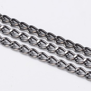Iron Twisted Chains, Unwelded, with Spool, Lead Free & Nickel Free, Gunmetal, 5x3x0.8mm, about 328.08 Feet(100m)/roll