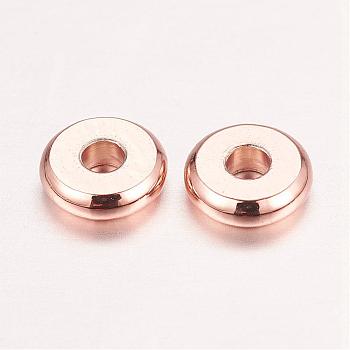 Real Rose Gold Plated Brass Spacer Beads, Nickel Free, Flat Round, 6x1.5mm, Hole: 2mm