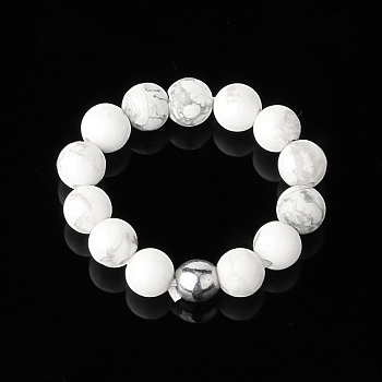 4MM Round Natural Howlite Beaded Stretch Rings, European and American Style