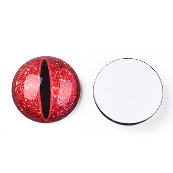 Glass Cabochons, Half Round with Evil Eye, Vertical Pupil, Red, 20x6.5mm