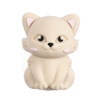 Silicone Beads, Cat Shape, Antique White, 28x20.5x16.5mm, Hole: 2mm