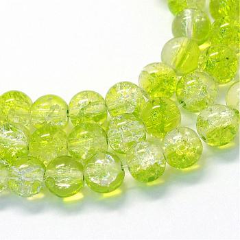 Baking Painted Transparent Crackle Glass Round Bead Strands, Green Yellow, 4.5~5mm, Hole: 1mm, about 210pcs/strand, 31.4 inch