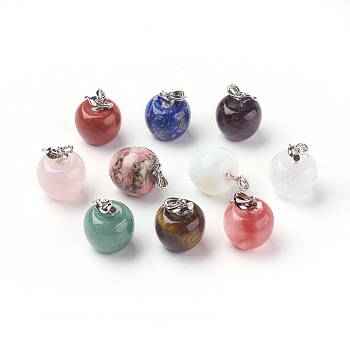 Natural & Synthetic Mixed Stone Pendants, with Alloy Finding, Apple, Platinum, 23x20mm, Hole: 2.5x5mm