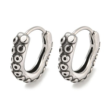 316 Surgical Stainless Steel Hoop Earrings, Flat Round, Antique Silver, 14.5x3.5mm