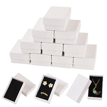 Litchi Textured Paper Jewelry Ring Earrings Storage Boxes, Rectangle, White, 8.2x5.15x3.25cm