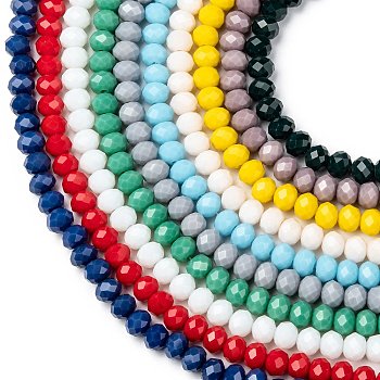 Opaque Solid Color Glass Beads Strands, Faceted, Rondelle, Mixed Color, 4x3mm, Hole: 0.4mm, 145pcs/strand, 18.9 inch(48cm), 10 colors, 1strand/color