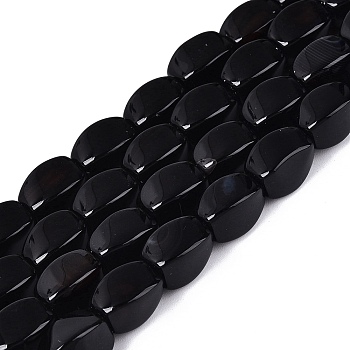 Natural Agate Beads Strands, Twist, Dyed, Black, 11~12.5x7~9x7~9mm, Hole: 0.7~1.2mm, about 32~33pcs/strand, 14.57~16.14 inch(37~41cm)