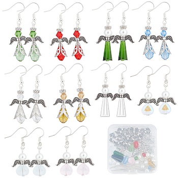 DIY Christmas Angel Theme Earrings Making Kit,  Including Bicone & Cone & Heart Glass Beads, Alloy Wing Pendant, Brass Earring Hooks, Mixed Color, 116Pcs/box