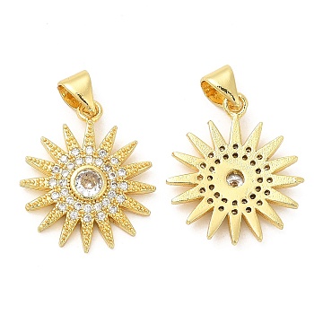 Brass Micro Pave Cubic Zirconia Pendants, Sun, Real 18K Gold Plated, 20x17x3mm, Hole: 4.5x3mm