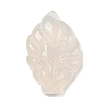 Natural Agate Carved Pendants, Nine-Tailed Fox Charms, Floral White, 31.5x20x8mm, Hole: 1.2mm