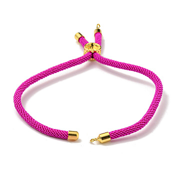 Nylon Cords Bracelet Makings Fit for Connector Charms, with Golden Brass Tree Slider Beads, Long-Lasting Plated, Fuchsia, 8-5/8 inch(22cm), Hole: 1.9mm