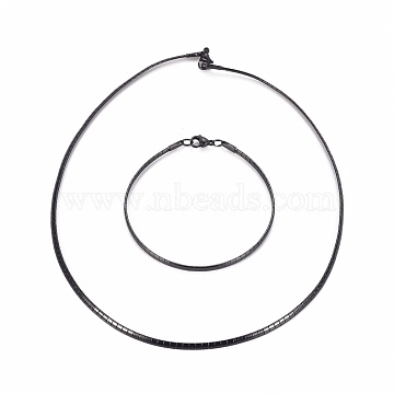 304 Stainless Steel Chain Necklaces & Bracelets Sets, with Lobster Claw Clasps, Electrophoresis Black, 17.7 inches(45cm), 3mm, 8-1/8 inches(20.5cm) 3x1mm(SJEW-E334-01A-B)