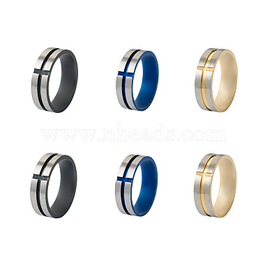 6Pcs 3 Colors Stainless Steel Plain Band Rings(RJEW-CF0001-02)-2