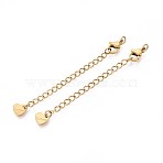304 Stainless Steel Curb Chain Extender, End Chains with Lobster Claw Clasps and Heart Chain Tabs, Real 18K Gold Plated, 67~72mm(X-STAS-G310-06G)