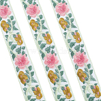 4.9~5 Yards Polyester Embroidery Organza Flower Trim Ribbon, for Costume Decoration, Pink, 2 inch(50mm)(OCOR-CY0001-15A)