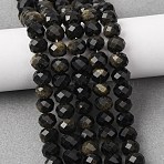 Natural Golden Sheen Obsidian Beads Strands, Rondelle, Faceted, 8x5.5~6mm, Hole: 1mm, about 62pcs/strand, 15.04''(38.2cm)(G-B179-A06-6x8mm)