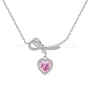 925 Sterling Silver Pendant Necklaces, Micro Pave Clear Cubic Zirconia, Heart, Real Platinum Plated, 15.79 inch(40.1cm)(NJEW-L179-08P)