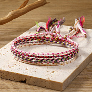 5Pcs 5 Colors Cotton Woven Braided Cord Bracelets Set, Adjustable Bohemian Ethnic Tribal Stackable Bracelets for Women, Pearl Pink, Inner Diameter: 2-1/8~2-3/4 inch(5.3~7cm), 1Pc/color(PW-WG19598-05)