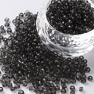 Glass Seed Beads, Transparent, Round, Round Hole, Gray, 8/0, 3mm, Hole: 1mm, about 1111pcs/50g, 50g/bag, 18bags/2pounds(SEED-US0003-3mm-12)