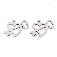 201 Stainless Steel Charms, Laser Cut, Heart with Key, Stainless Steel Color, 14.5x20x0.9mm, Hole: 1.6mm(STAS-S081-090)