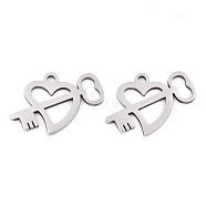 Non-Tarnish 201 Stainless Steel Charms, Laser Cut, Heart with Key, Stainless Steel Color, 14.5x20x0.9mm, Hole: 1.6mm(STAS-S081-090)