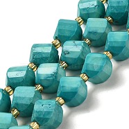 Dyed Natural Howlite Beads Strands, with Seed Beads, Faceted Twist, Dark Cyan, 10.5x9x7.5mm, Hole: 1~1.2mm, about 32pcs/strand, 15.43 inch(39.2cm)(G-G023-B01-01C)