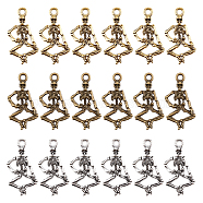 180Pcs 3 Style Punk Alloy Pendants, Cadmium Free & Lead Free, Human Skeleton Pendants for Halloween Jewelry Making, Mixed Color, 26x13.5x3.5mm, Hole: 2mm, 60pcs/style(FIND-FH0001-23)