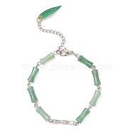 Natural Green Aventurine Bamboo Beaded Bracelet with Acrylic Leaf Charms, 7-3/8 inch(18.7cm)(BJEW-TA00299)